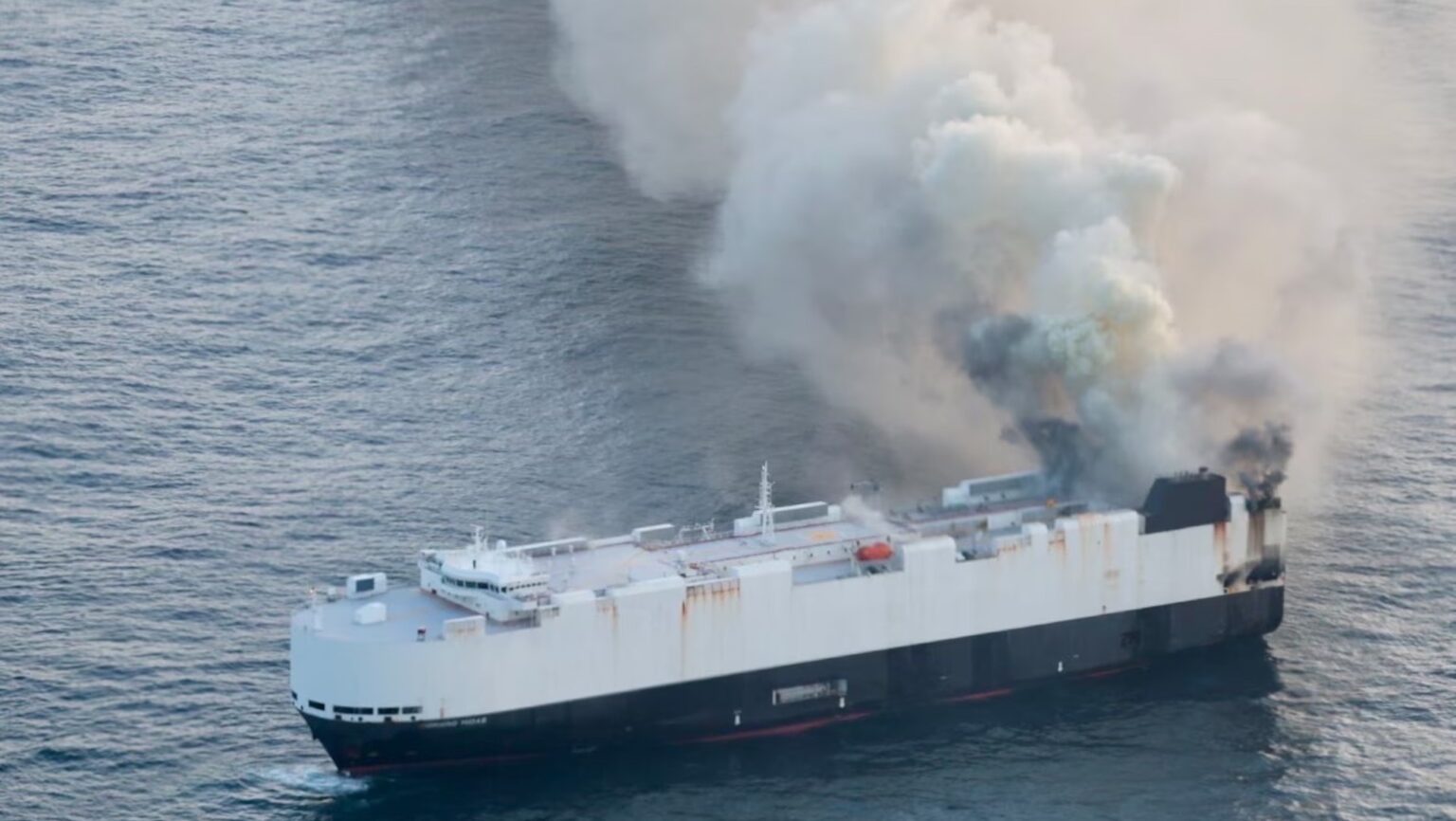An deserted ship rotund of EVs is burning in the Pacific 